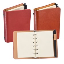6 Ring A7 Leather Binder Cover with Blank Paper and Pen, Red/Yellow-Brown