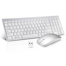 Silver White Wireless Keyboard Mouse Combo Compact Quiet 2.4G Ultra Thin PC