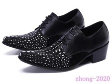 Fashion Mens Faux Leather Splice Pointed Toe Dress Shoes Lace Up Casual Oxfords