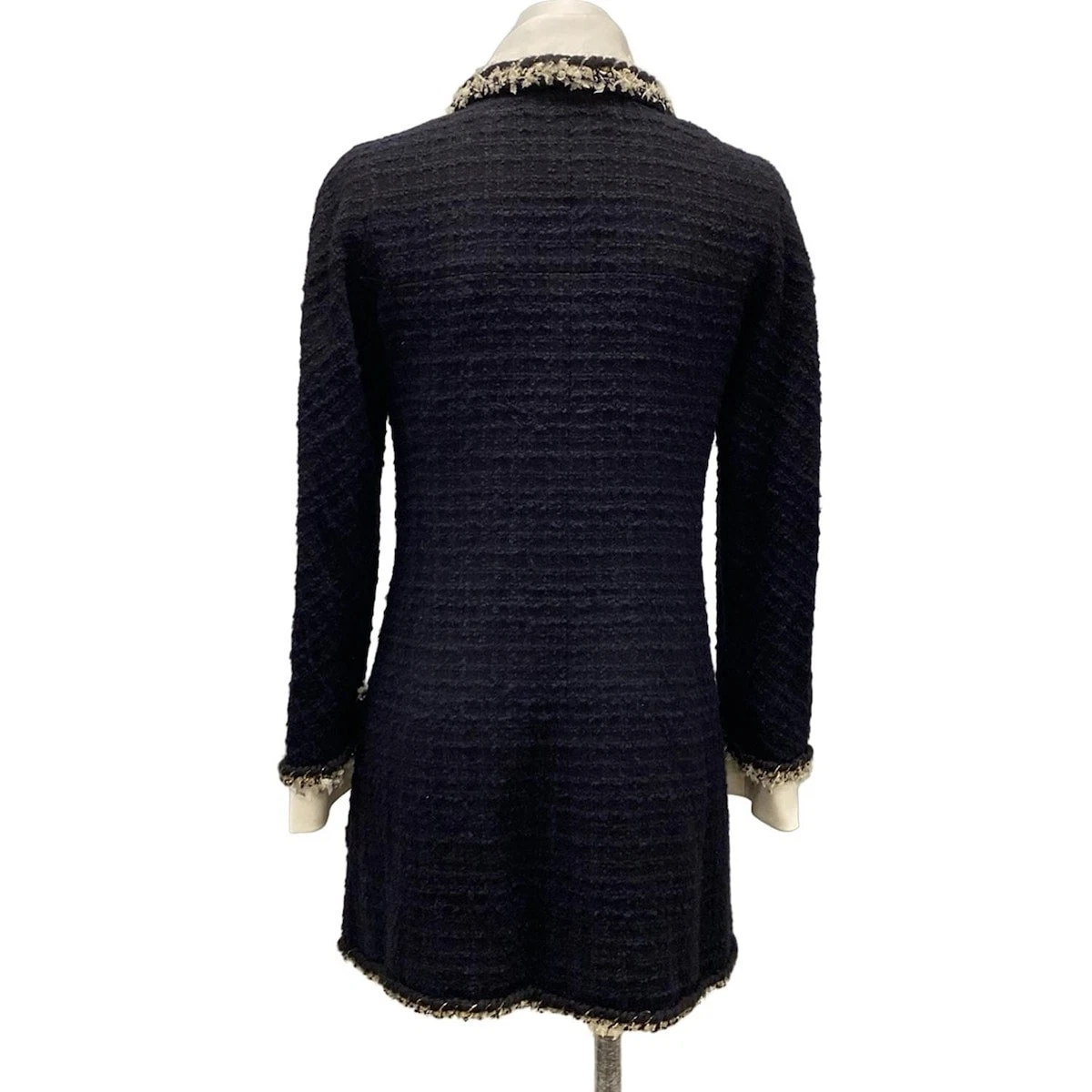 Giacca donna originale CHANEL P41882 nero panna lana nylon