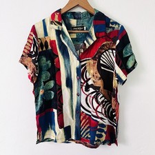 Jams World Merlot Button Down Abstract Shirt Top Size S
