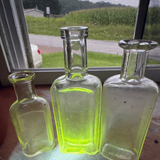 Lot of 3 Clear Glass 1 oz Bottles, Assorted Shapes, Embossed Base Marking