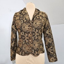 Erin London Brown Black Tapestry Career Blazer Suit Jacket Button Front Small