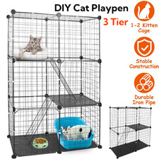 3 Tier Cat Playpen Cage DIY Cat Enclosures Detachable with 3 Doors 2 Ladders UK
