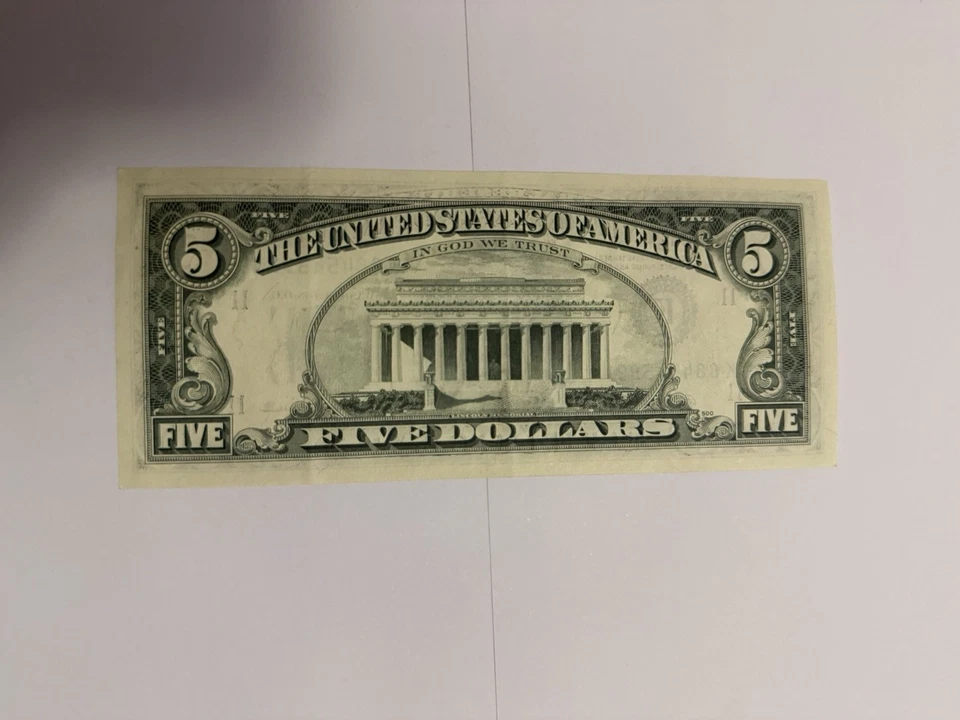 USA Bank Note: USA, Five Dollar 1977 A No. K88454592A - Image 2 of 2