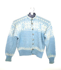 Vintage 60s Hand Knit Fair Isle Nordic Wool Cardigan Sweater Womens Small Norway