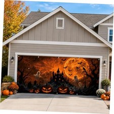 Halloween Garage Door Decorations Cover 16x7ft, Large Hanging Cozy Halloween 1