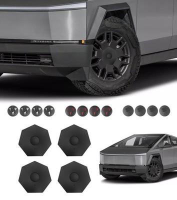PM Auto Set of 4 Matte Black Center Cover Direct Fit for 2024-2026 Tesla Cybe...