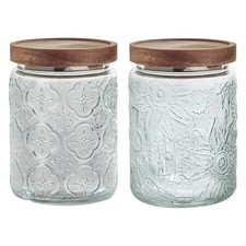 24 OZ/2 PCS Glass Storage Jar with Airtight Bamboo Wooden Lids, Vintage Food ...