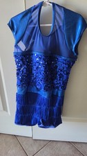 Blue And Black Jazz Dance Costume, Weissman Child Large, Sequins And Skirt