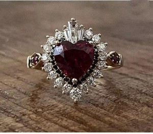 Authentic 4.00 CT Heart Lab Created Garnet Engagement Wedding Ring 14k Yellow Gold Plated
