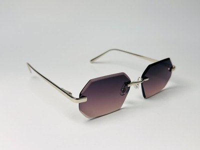 Luxury Rimless Geometric Sunglasses for Women Men Silver Frame Brown Sunglasses