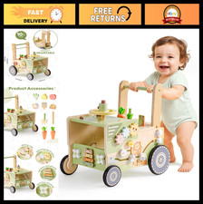 Wooden Baby Walker Push Toy for Toddlers, Adjustable Speed, Farm-Themed Activity
