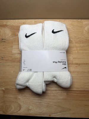 Nike Everyday Plus Cushion Crew White Black Socks SX6897 100 (6 Pairs) - SIZE M