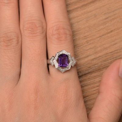 925 Sterling Silver Amethyst Gemstone Women Statement Ring Duty Free