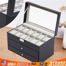 3 Layers 25 Slot Watch Box Display Case Jewelry Sunglass Storage Case PU leather