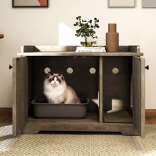 Cat Litter Box Enclosure Cat Pet House with Scratching Pad Wooden Cat Washroom