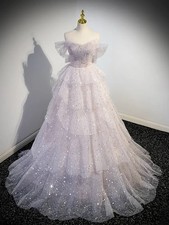 Luxury Sparkly Ball Gown Off Shoulder Beaded Crystal Prom Dress Wedding Dress
