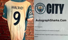 Signed Erling Haaland Manchester City Autographed Oasis Definitely Maybe Shirt