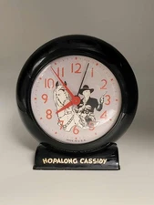 Original 1950s Hopalong Cassidy Wind-Up Alarm Clock Vintage WesternCowboy Tested