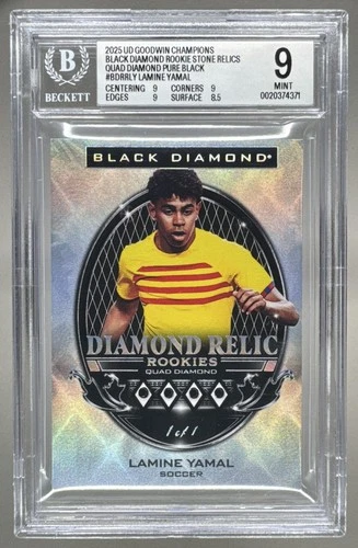 Lamine Yamal 2025 Upper Deck Goodwin Champions Pure Black Quad Diamond 1/1 BGS 9