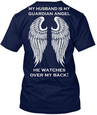 #ad #ad Husband Guardian Angel Mug My Is He Watches Over Back T Shirt Made in USA S 5XL $21.87
