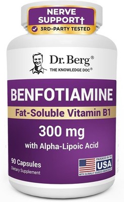 Dr. Berg Vitamin B1 Benfotiamine 300mg | 8-in-1 Nerve Support | 90 Capsules