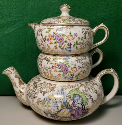 Lord Nelson Ware ''Pompadour'' Chintz 1950s Stacking Stacked Tea Set England