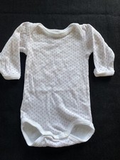 Petit Bateau EUC White/Pink Dot 100 Cotton Long Sleeved Bodyshirt-3Mos 60cm