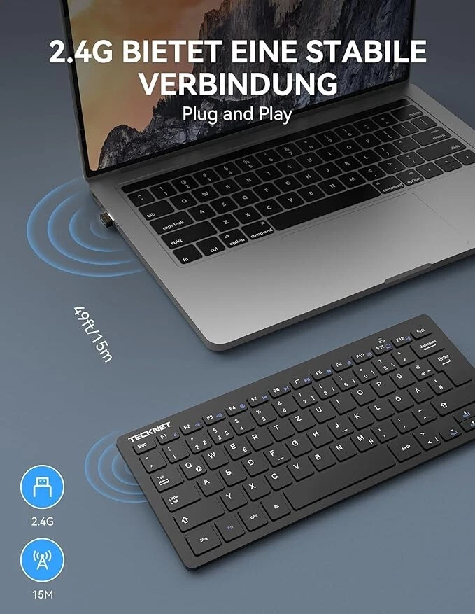 TECKNET Slim Kabellose Tastatur, Deutsches Layout, 78 Tasten Mini Wireless Tasta - Bild 4 von 4