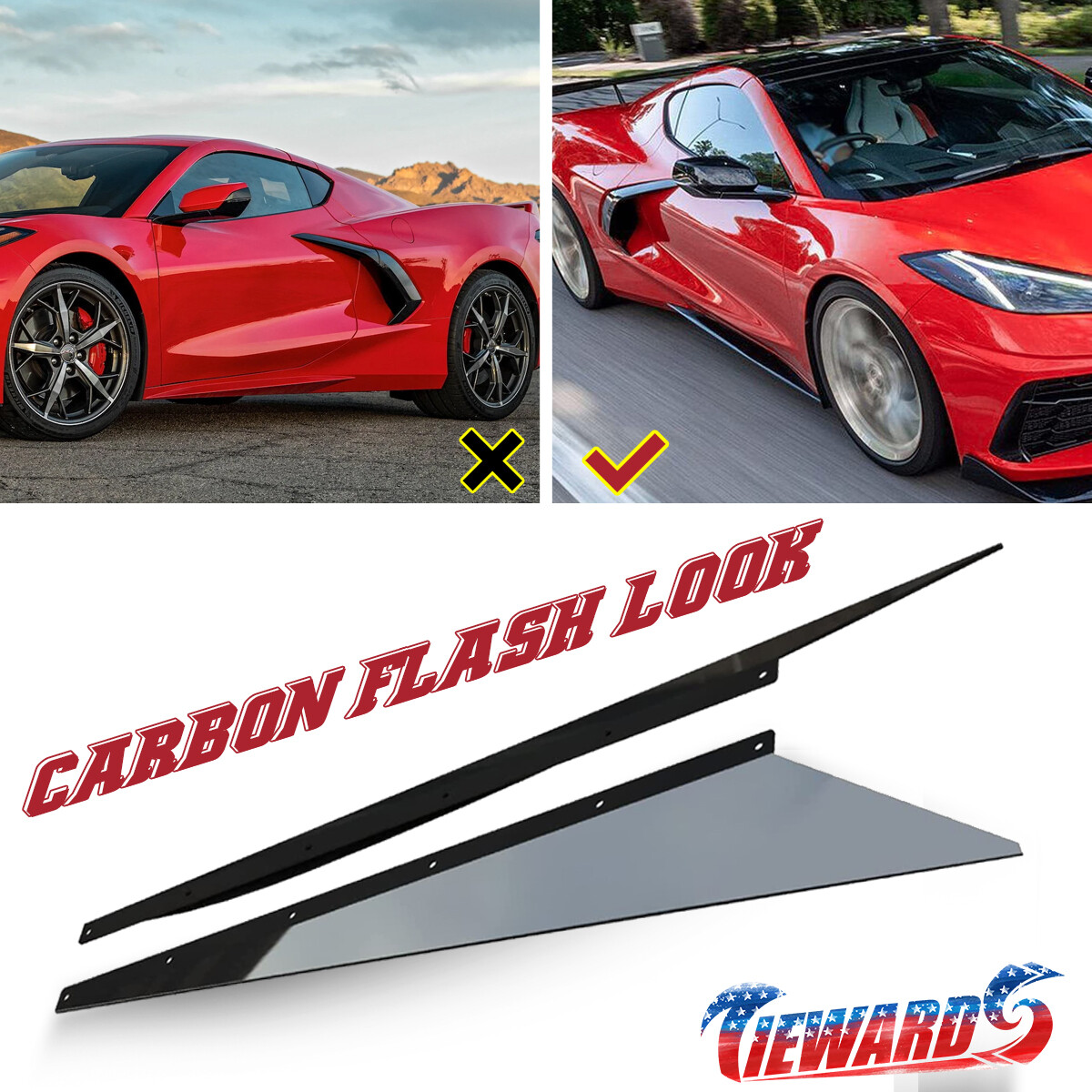 C80LLセット 2X CARBON FLASH Side Skirts For 2020-2023 Corvette C8 Rocker Panel