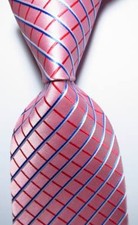 New Classic Checks Pink Red Blue White JACQUARD WOVEN Silk Men's Tie Necktie