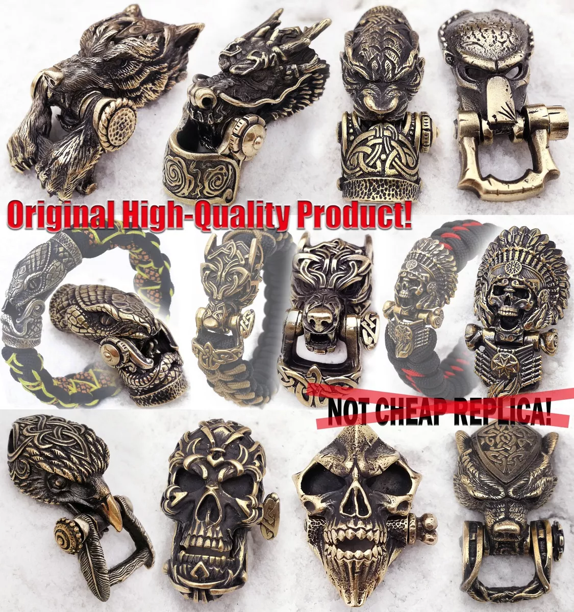 Luxury Metal Paracord Buckle Shacke Survival Buckles Bracelet Making Bead  Skulls