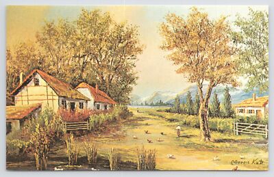 Morris Katz~Have A Beautiful Day~Three Ducks~Farm Houses~Lake & Mtns In Bkgd~Vtg
