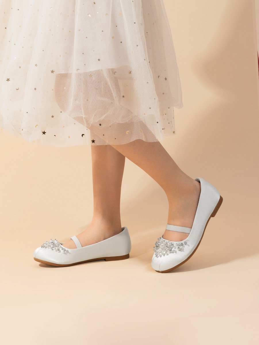 open lace back dress Pearl Strap Jewel Flat Shoes in Pink – doe a dear
