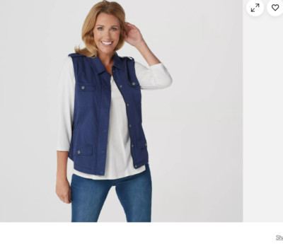 RACHEL HOLLIS LTD CASUAL VEST ZIP SNAP WITH POCKETS NAVY BLUE SIZE XXS 2XS