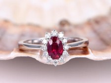 1.3ct Simulated Pink Ruby Halo Solitaire Engagement Ring 14k White Gold Plated