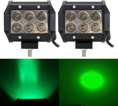Green 4'' LED Spot Lights 36W 3600LM Pair Driving Fog Pods IP67 Fishing Boat