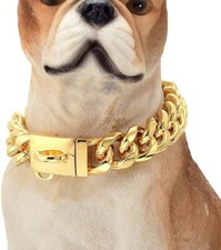 NIKPET 14  19mm Gold Dog Chain Collar 18K Metal Stainless Steel Cuban Link Chain