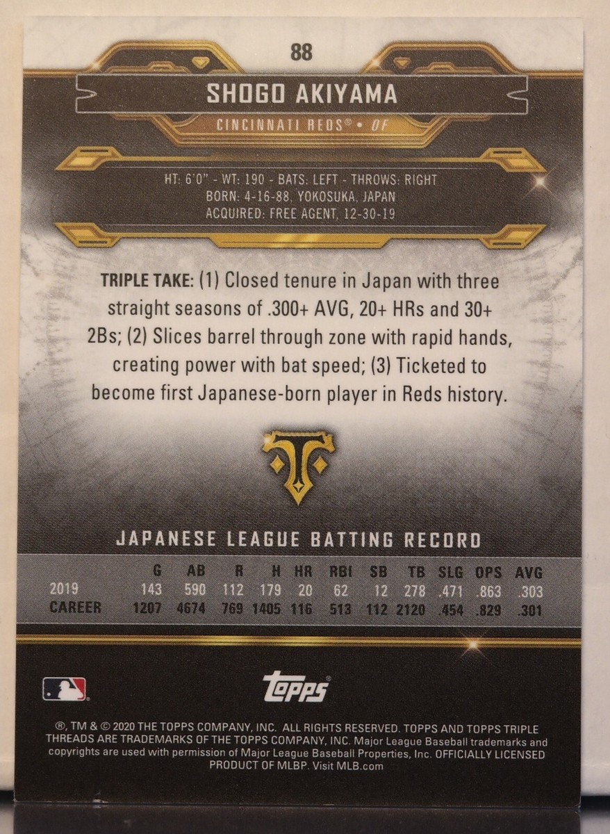 2020 Topps Triple Threads Shogo Akiyama RC 88 Amethyst Parallel