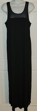KORI AMERICA black Poly Blend Stretch Scoop Neck Lace Mesh Yoke Maxi Dress S