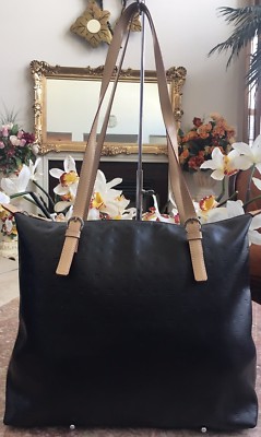ARCADIA Large Signature Black & Tan Leather Tote Shoulder Bag.EUC! Made in Italy