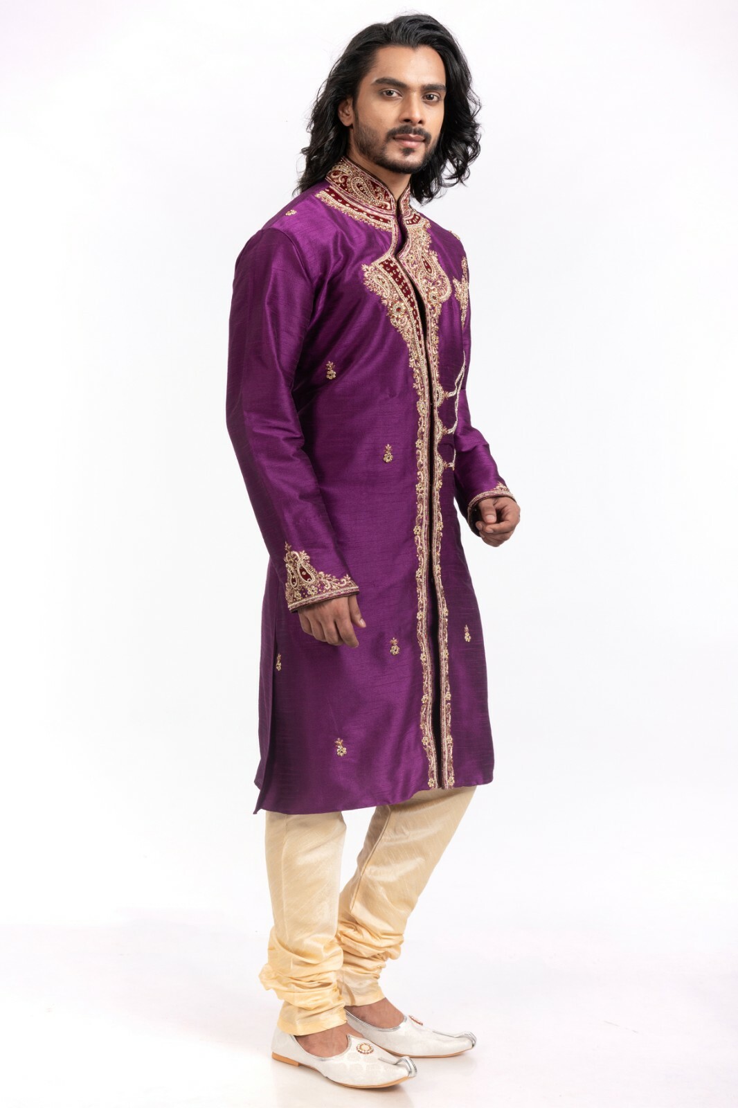 как выглядит itailorman Design Indian Ethnic Purple Kurta Churidar for Men 2pc фото
