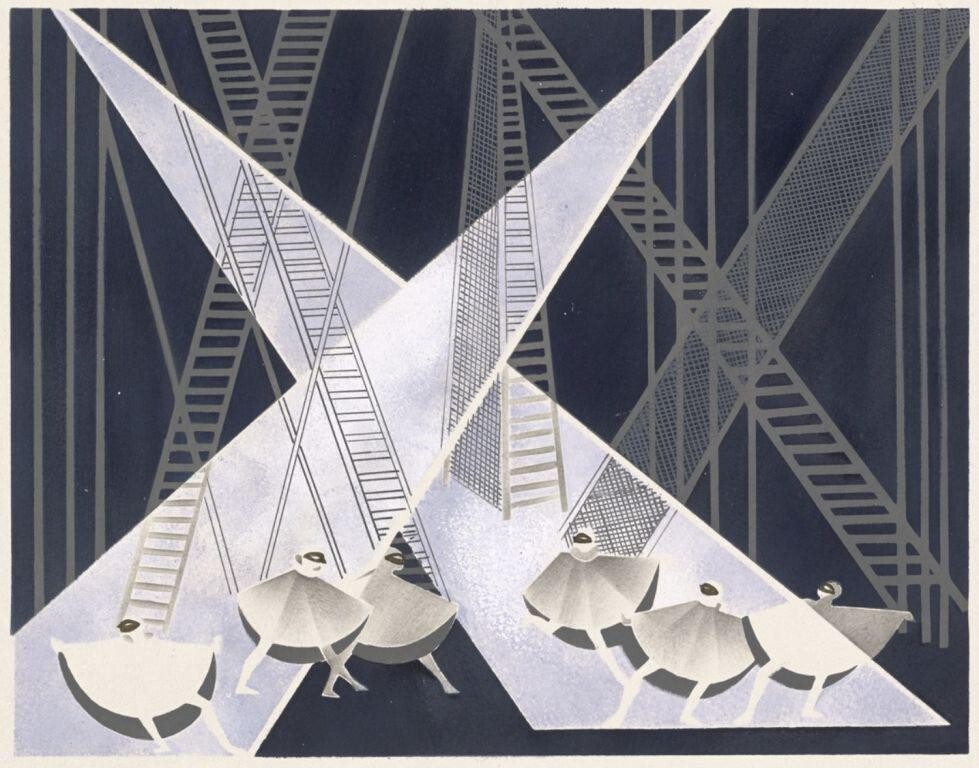 Bailarines de Alexandra Exter, 1930 - Impresión de escena de ballet constructivista futurista