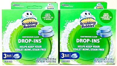 2 Packs Scrubbing Bubbles 4.23 Oz Continuous Clean Drop Ins 3 Count Blue Discs 