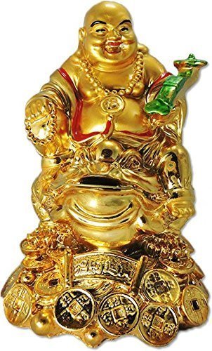 Laughing Buddha with Frog on Bed of Wealth for Success and
