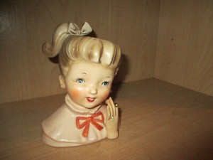 Vintage-Napco-Teen-Lady-Ponytail-Head-Vase-Jacket-Ring-Etched-Back-Stamp-Mark