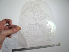 vtg 1960s 70s Tattoo Flash acetate stencil Mermaid Siren signed WMN3