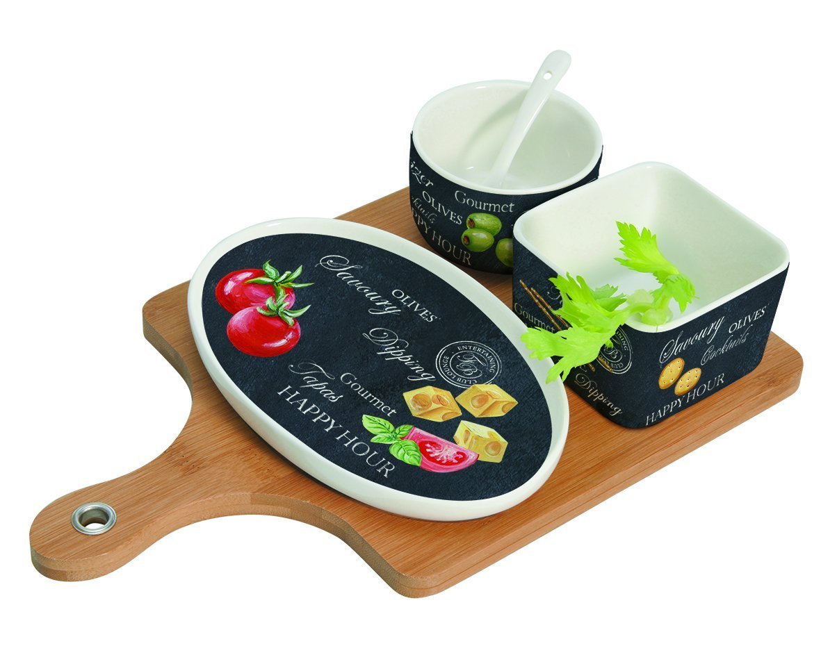 EasyLife Porcelain Appetizer Set on Bamboo Tray - Contemporary Italian Design