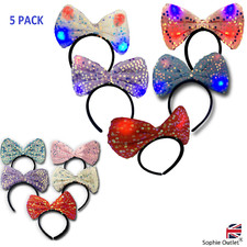 LED 5PK LIGHT UP BOW HEADBAND Christmas Fancy Dress Party Hair Xmas Kids Adult 
